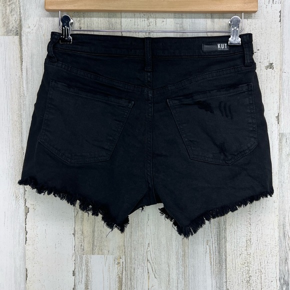 Kut from the Kloth Jane High Rise Short Black Distressed Denim Raw Hem Size 2 - Picture 2 of 8